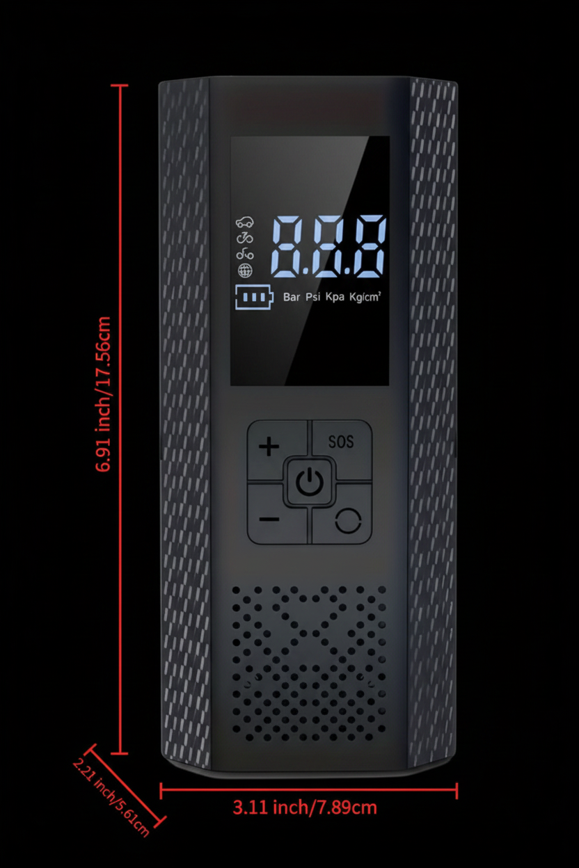 Inflator - Black Background Red Measurements