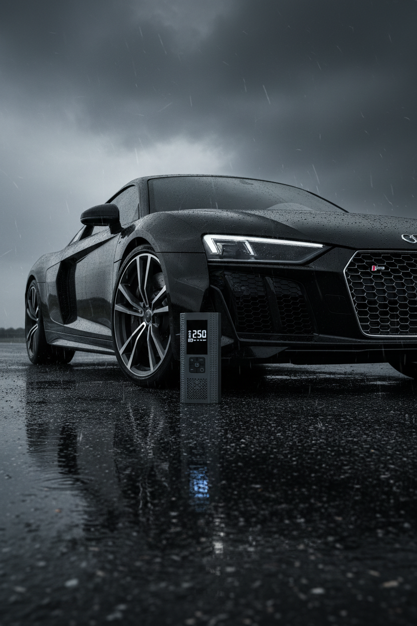 Smaller Inflator Next to Black Audi